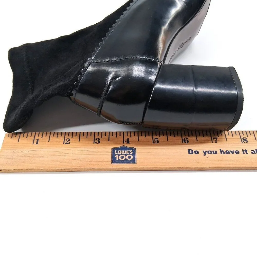 Robert Clergerie Paris Black Leather Sock Boot Heels Tassel Scallop Y2K SZ 7